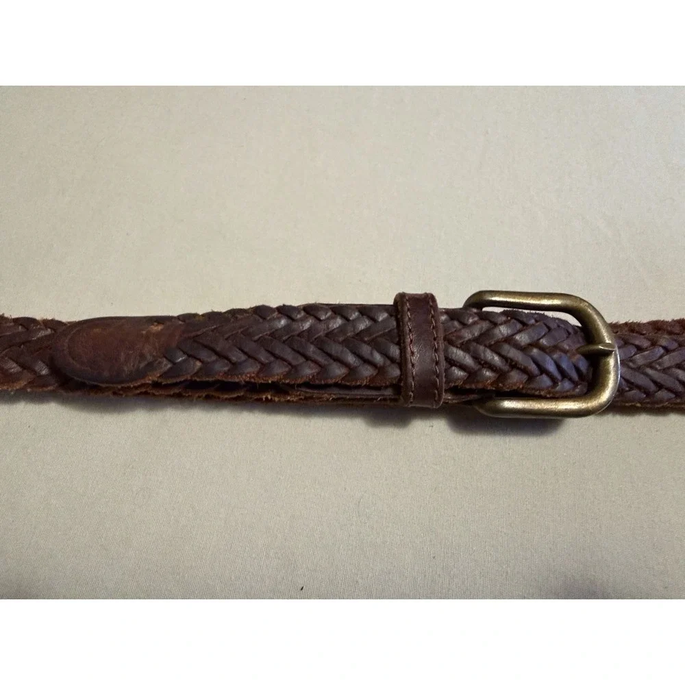 Women's 38 In Vintage Braided Western Boho Leather Belt With Brass Buckle
